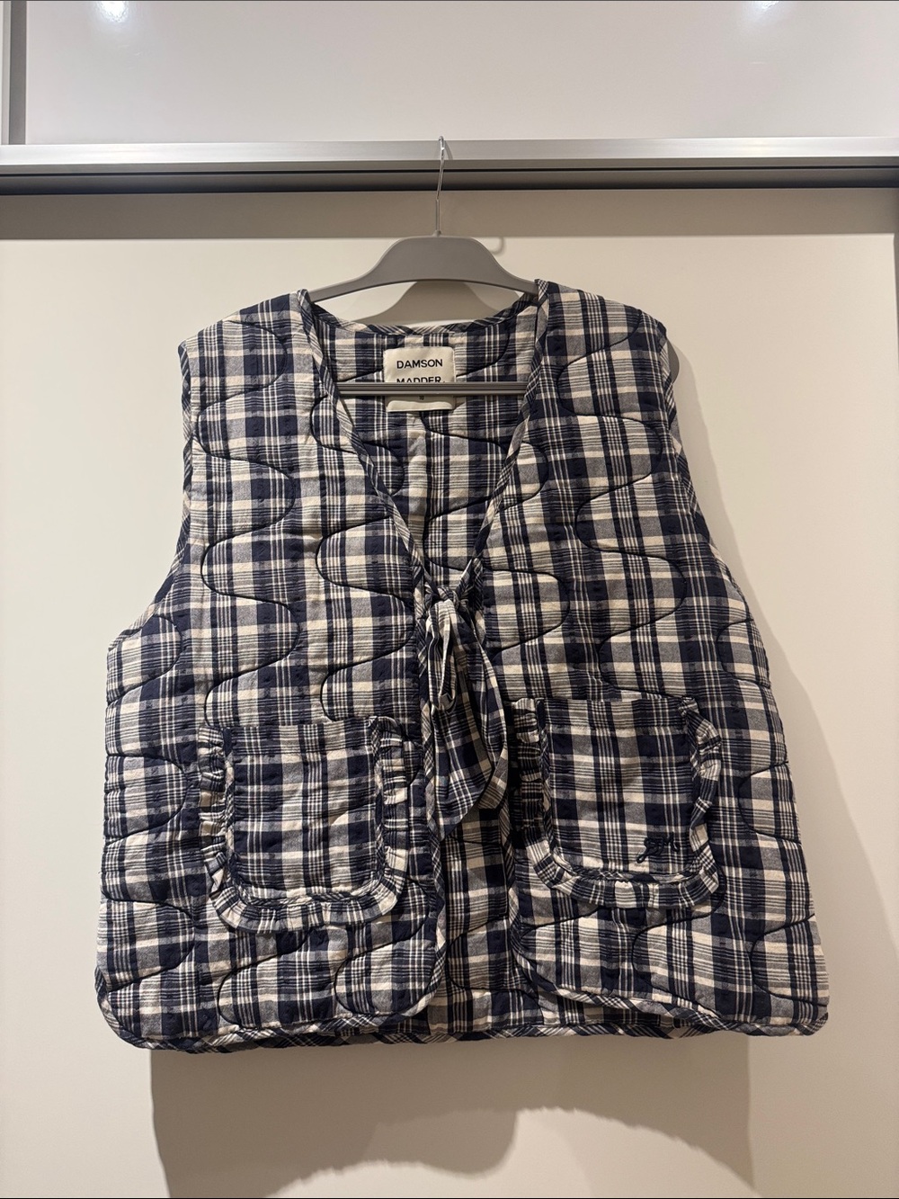 Damson Madder Navy & White Plaid Quilted Vest - Size 18